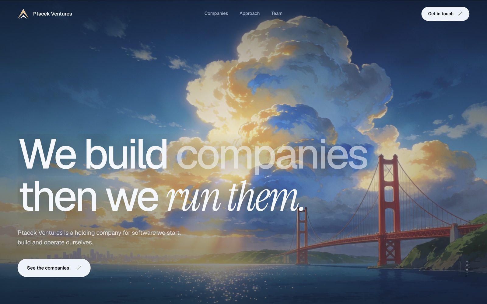 The Ptacek Ventures homepage — “We build companies then we run them”
